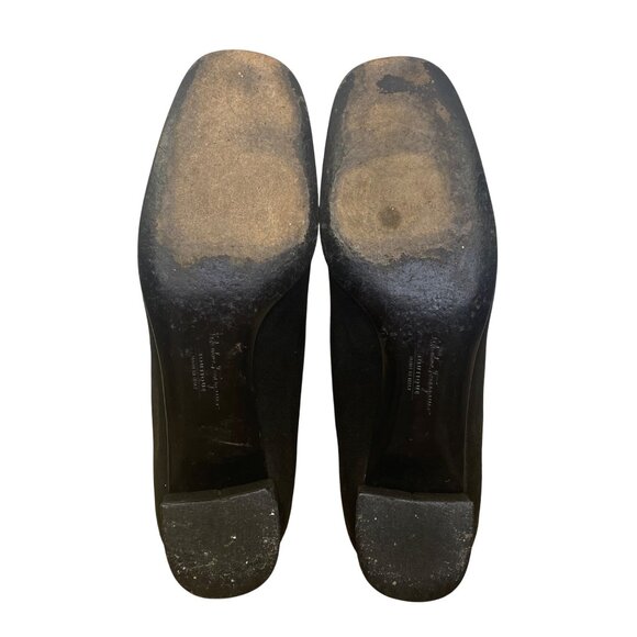 Salvatore Ferragamo Women’s Black Suede & Square-Toe Low-Heel Pumps Size 4.5B - Picture 7 of 7